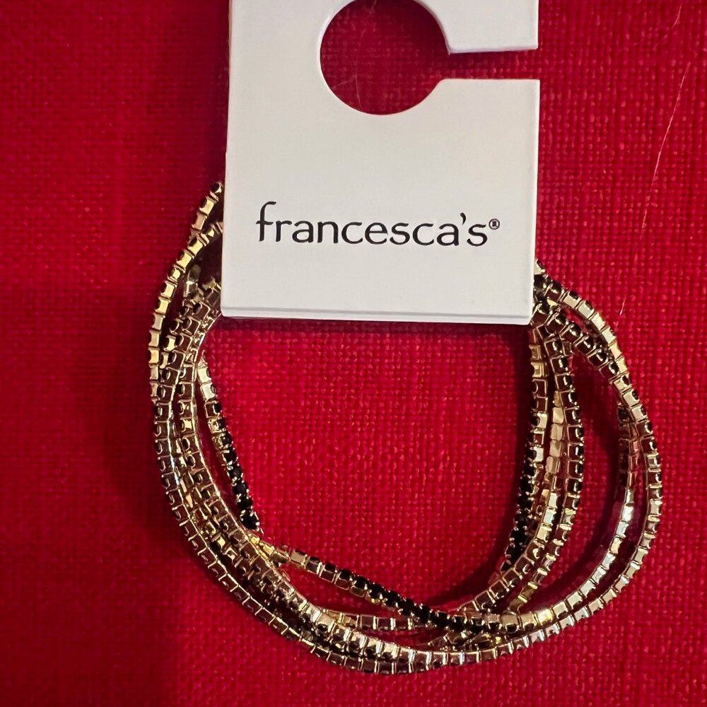 NWT Francesca's Stretch Bracelet Set Gold-Tone with Black Style Accents